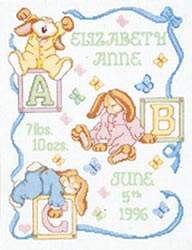 Sleepy Bunnies Birth Sampler - Janlynn Pattern