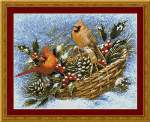 Holly Basket Cardinals - Cross Stitch 